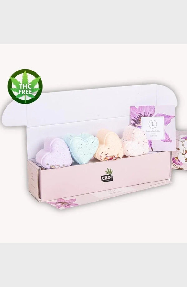 CBD -  5 Hearts Shaped Shower Steamers/ fizzies with CBD - in a Gift Box - Can be personalized. (THC free)