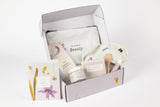 Lovely cosmetic bag with natural shea butter body cream, lavender soap bar, lip balm and cotton eye mask - lizush